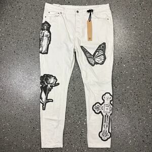 Ksubi White Denim Patchwork Skinny Jeans